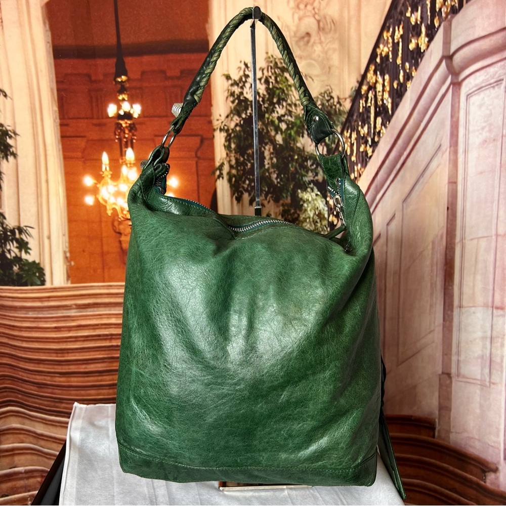 Balenciaga Motocross Classic Day Hobo Leather Bag, Authentic, Studded, Large 💚 - Picture 10 of 16